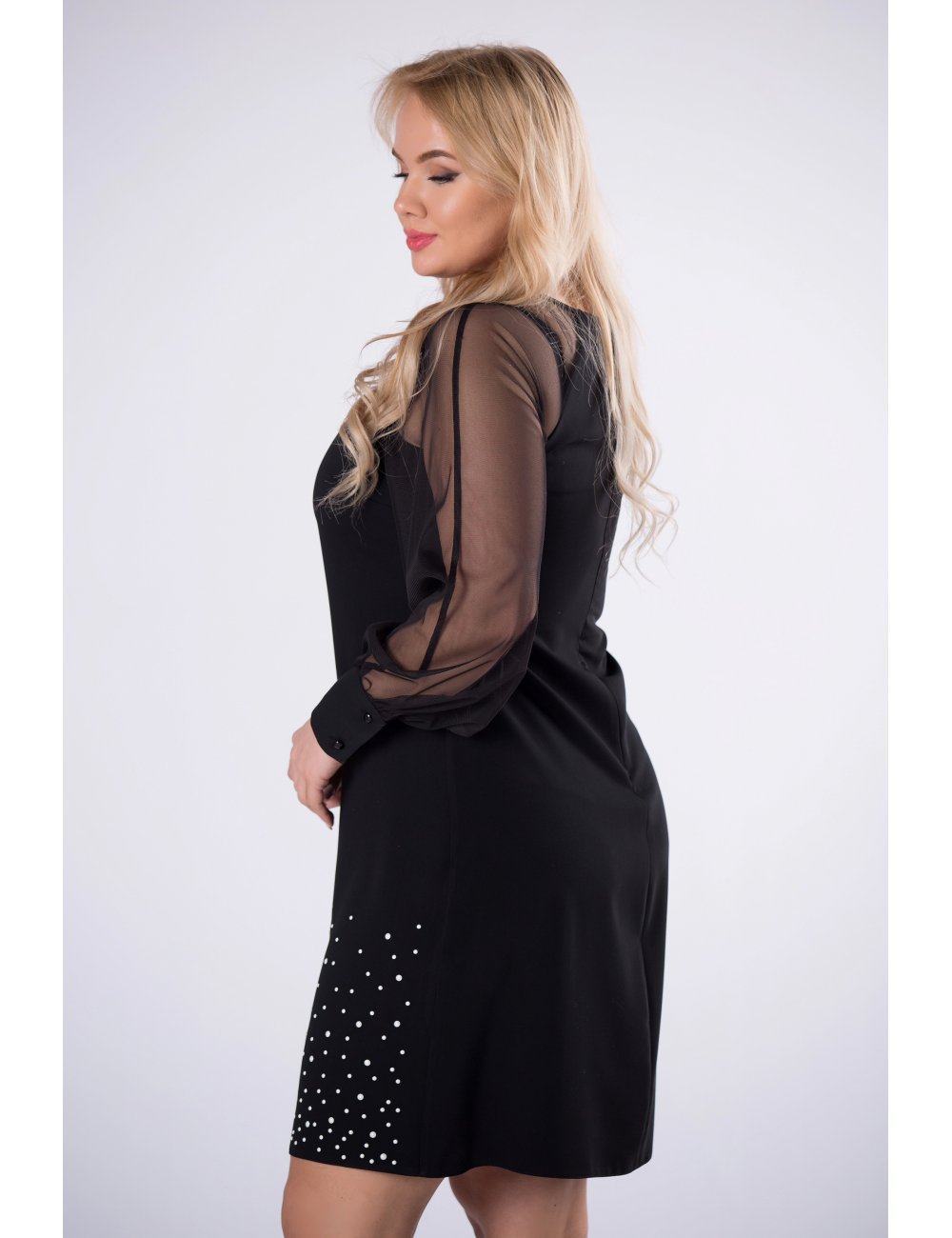 Elegancka sukienka z tiulowymi rękawami dla puszystej XXL Plus Size