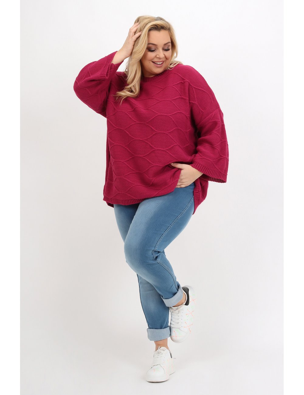 Du Y Sweter Oversize Plus Size Moss Malinowy Dla Puszystej Rozmiar U