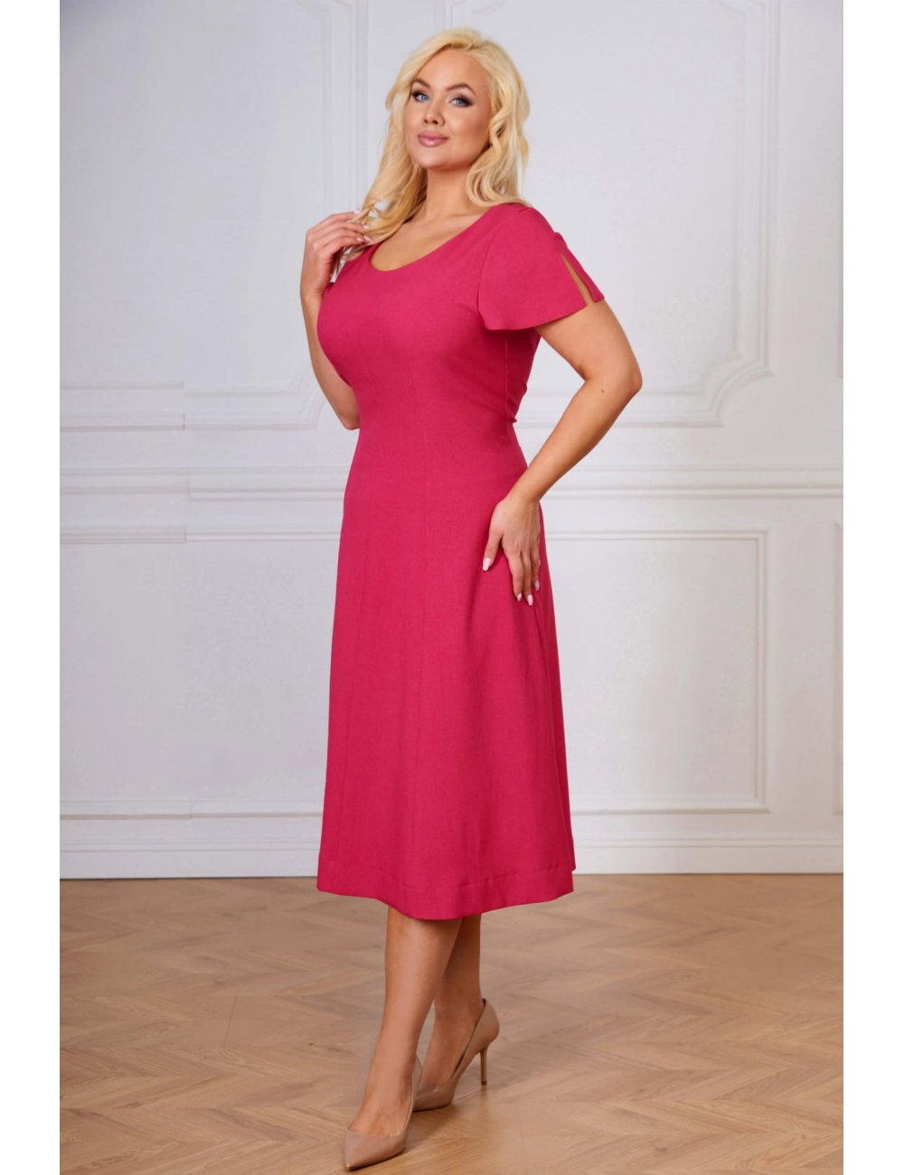 Lniana Sukienka Dla Puszystej Adia Amarantowa Plus Size Xxl Rozmiar