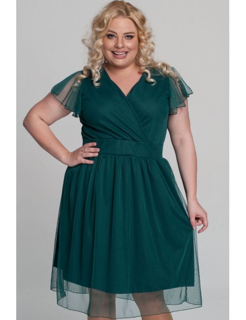 Sukienka plus size LAPRIM Dalla MIDI butelkowa zieleń tiulowa dla