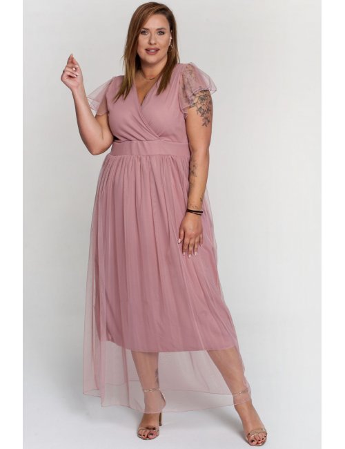 Tiulowa sukienka plus size LAPRIM Dalla MAXI różowa dla puszystej Kolor