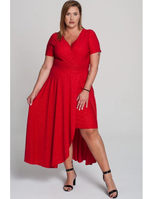 Asymetryczna Sukienka Laprim Zarana Delux Maxi Czerwona Plus Size Kolor