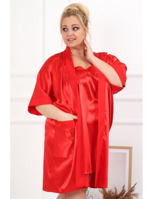 Czerwony szlafrok Teese plus size z satyny