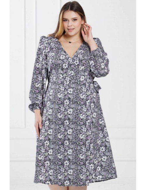 Kopertowa sukienka plus size w drobne kwiatuszki Collier