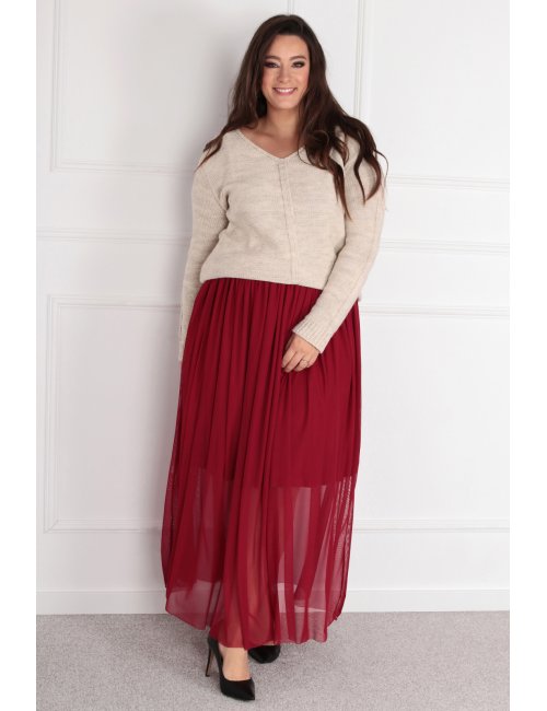 Bordowa tiulowa spódnica maxi Dirie z podszewką plus size
