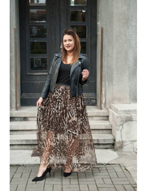 Zmysłowa długa szyfonowa spódnica Dirie plus size w panterkę
