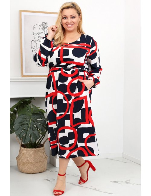 Wzorzysta długa sukienka XXL Bassi plus size w oryginalny wzór