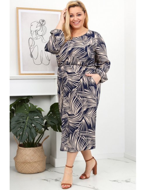 Sukienka XXL Bassi z długim rękawem plus size w modny wzór