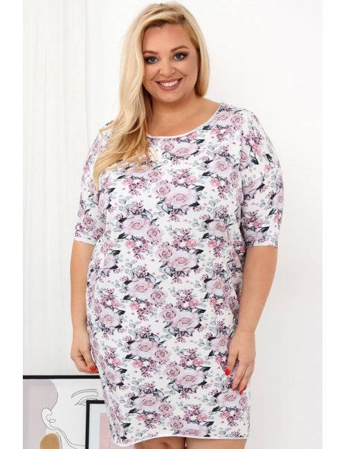 Oversize'owa asymetryczna sukienka plus size w kolorowe kwiaty