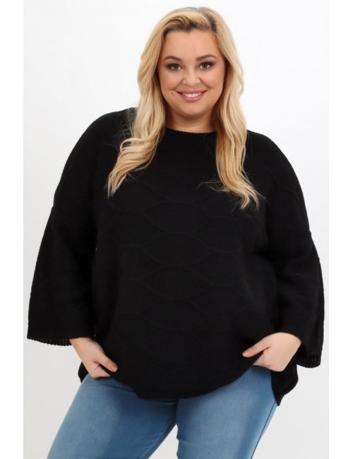 Modny czarny sweter oversize plus size Moss dla puszystej