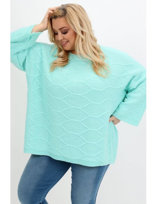 Modny sweter miętowy oversize plus size Moss dla puszystej