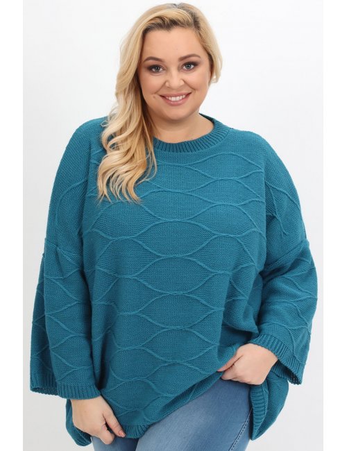 Modny sweter oversize plus size Moss morski XXL dla puszystej