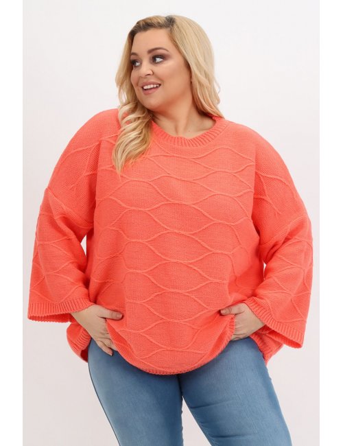 Modny koralowy sweter XXL plus size Moss oversize dla puszystej