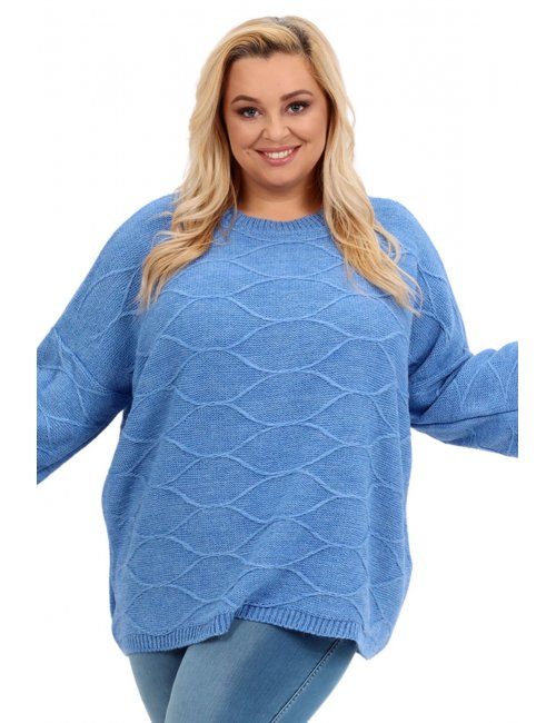 Niebieski modny sweter oversize plus size Moss dla puszystej