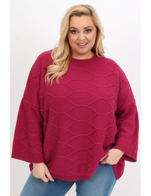Duży sweter oversize plus size Moss malinowy dla puszystej