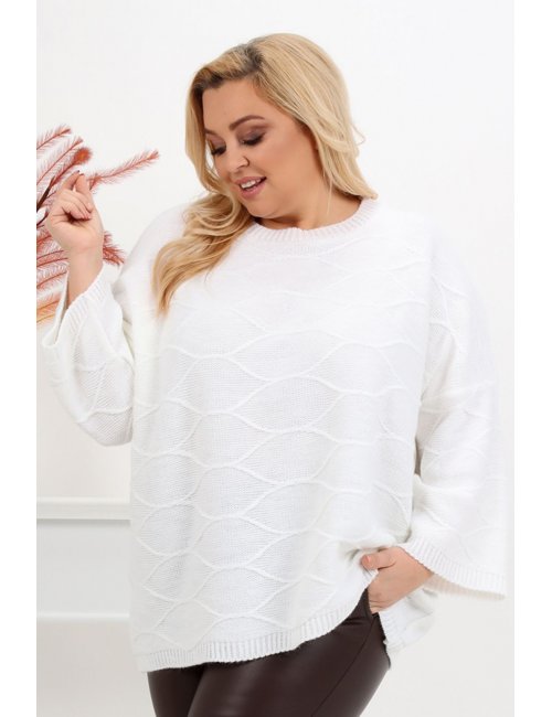 Duży biały sweter plus size Moss oversize dla puszystej