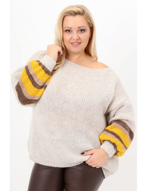 Ciepły oversizowy sweter XXL plus size Tessa beżowy dla puszystej