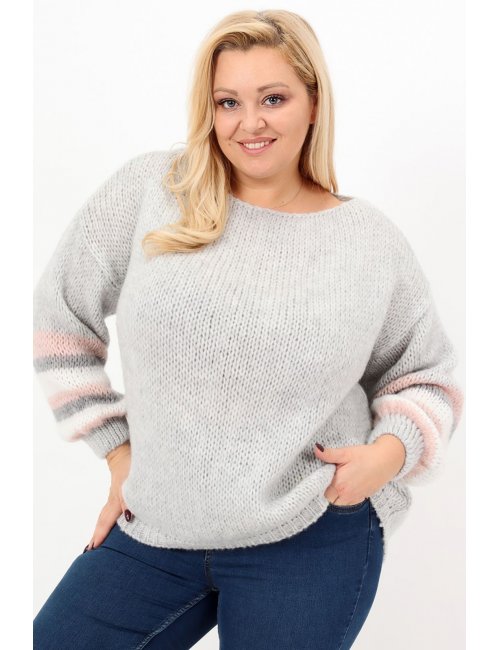 Ciepły szary sweter XXL plus size Tessa oversize dla puszystej