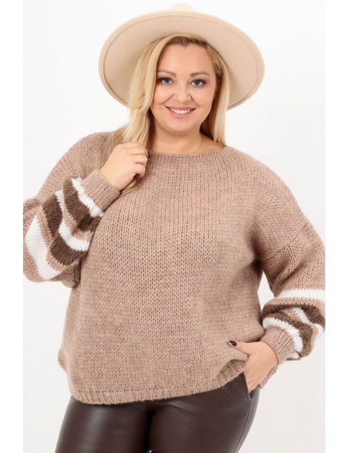 Ciepły oversizowy sweter XXL plus size Tessa kawowy dla puszystej