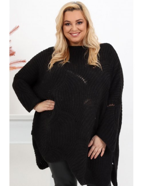 Czarny ażurowy sweter XXL Sadny oversize dla puszystej