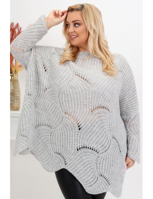 Oversizowy ażurowy sweter plus size Sadny szary dla puszystej