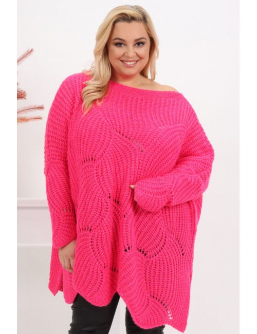 Rózowy ażurowy sweter XXL Sadny oversize dla puszystej