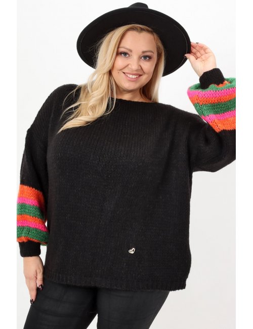 Ciepły czarny sweter XXL plus size Tessa dla puszystej oversize