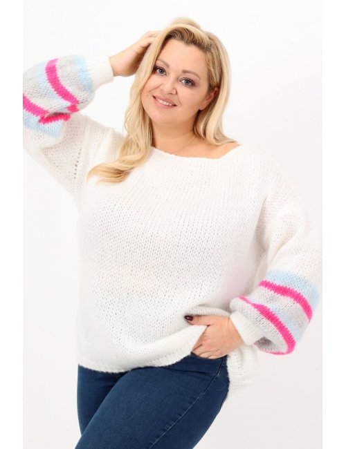 Ciepły biały sweter plus size oversize Tessa XXL dla puszystej