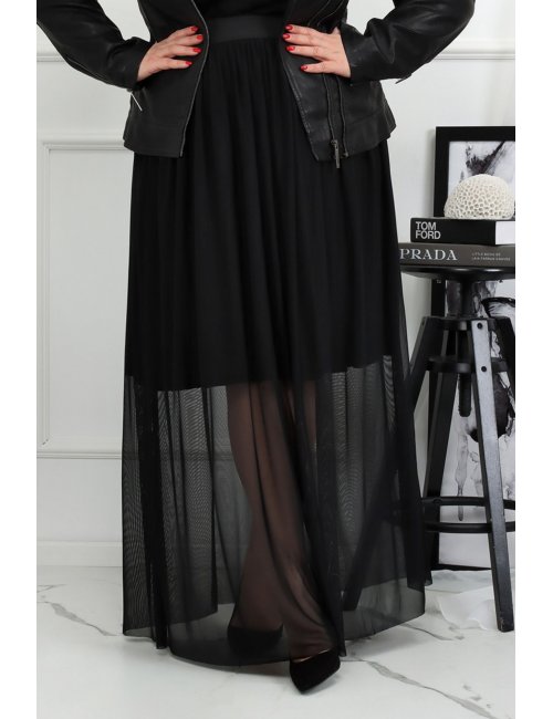 Czarna tiulowa spódnica maxi Dirie z podszewką plus size