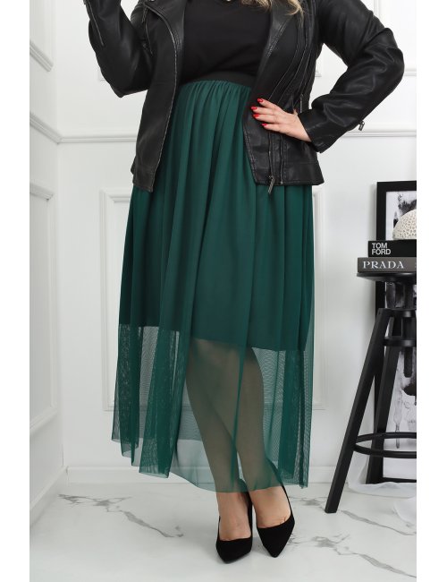 Zielona tiulowa spódnica maxi Dirie z podszewką plus size