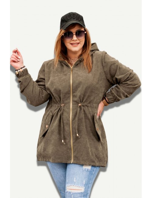 Kurtka plus size sztruksowa typu parka Minuets khaki dla puszystej