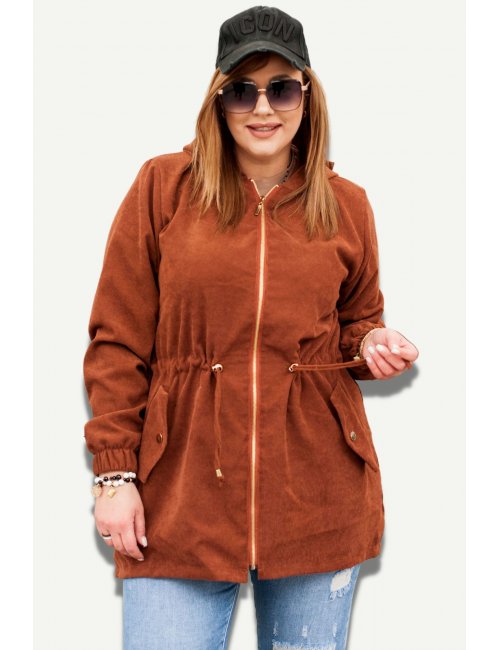 Kurtka sztruksowa XXL parka Minuets plus size dla puszystej kamelowa