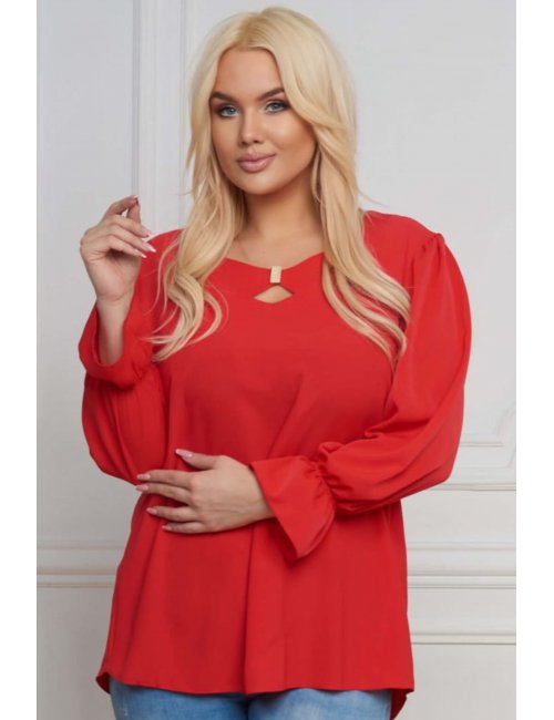 Modna elegancka bluzka plus size Rosiv czerwona z kokardą dla puszystej