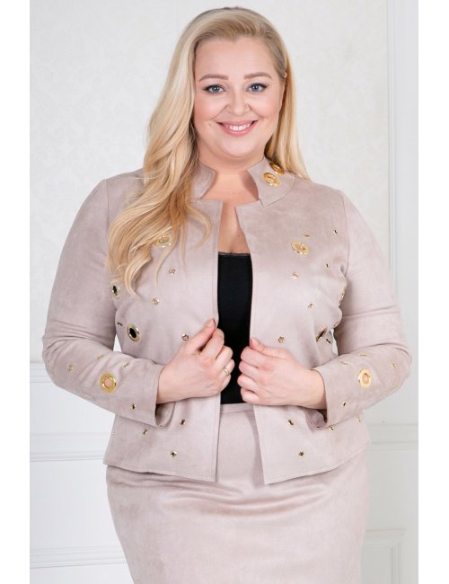 Kurtka żakiet z ozdobami dla puszystej Dorisa beżowa XXL plus size