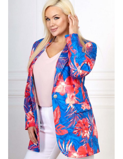 Elegancki żakiet plus size damska marynarka Carlis XXL w kwiaty