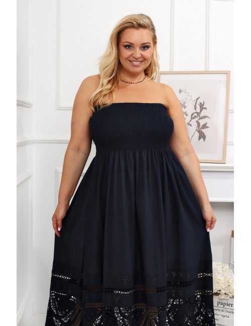 Bawełniana sukienka dla puszystej na lato Liberty granat plus size