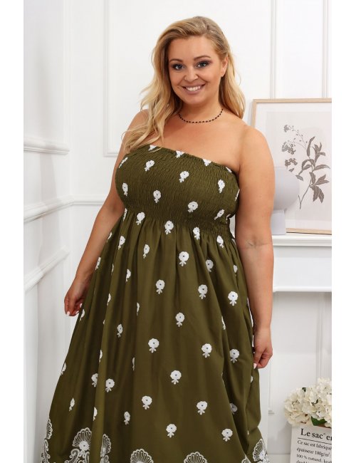 Bawełniana sukienka dla puszystej na lato Liberty oliwkowa plus size
