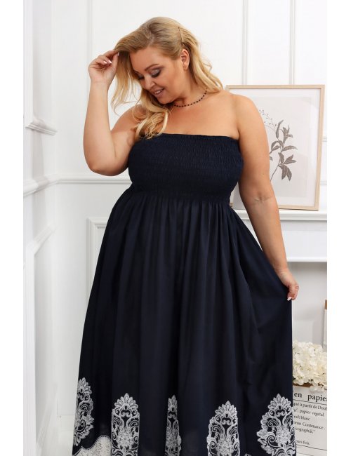 Bawełniana sukienka dla puszystej Liberty granatowo-biała plus size
