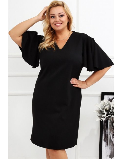 Elegancka czarna sukienka plus size MIDI XXL Melia dla puszystej