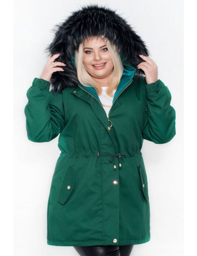 zielona zimowa kurtka z kapturem dla puszystej