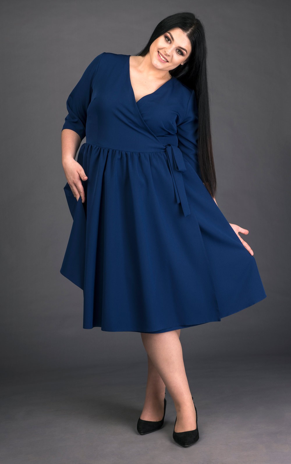 niebieska Sukienka szlafrokowa Ava Gardner na wesele Plus Size Laprim