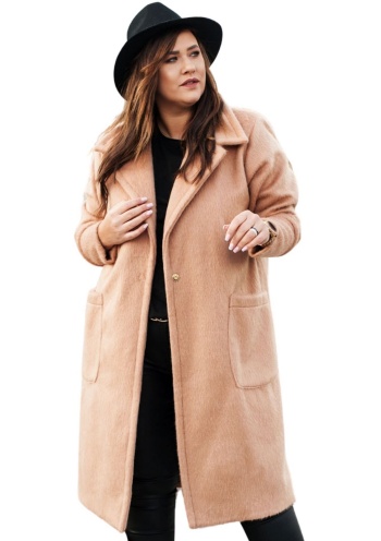 stylowy zimowy płaszcz z alpaki w dużym rozmiarze plus size