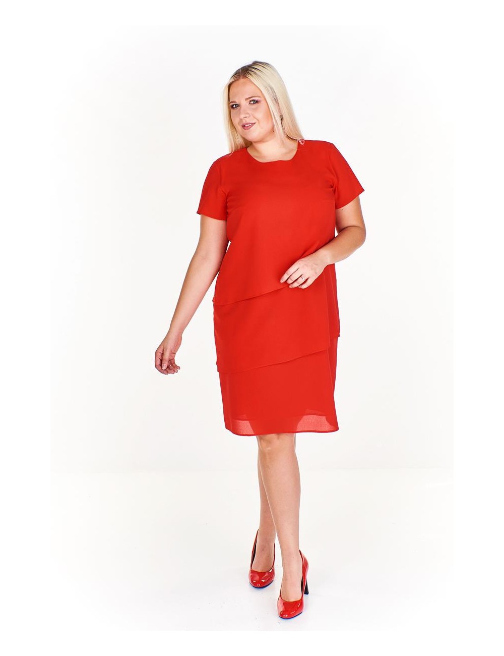 czerwona sukienka warstwowa plus size