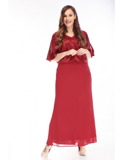 sukienkamaxi dla puszystej z brokatowa gora i tiulowym dolem w kolorze bordo